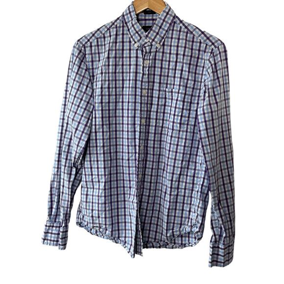 J. Crew Slim Fit Blue & Purple Check Print Long Sleeve Button-Up Shirt Small - Picture 1 of 6